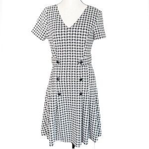 V-Neck Black and White Gingham Mini Dress